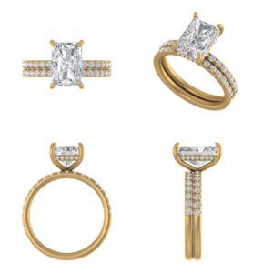 3 Carat Radiant 14k Yellow Gold Ring Set